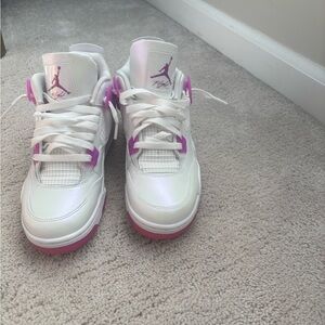 White and Pink High-Top Sneakers with Retro Design